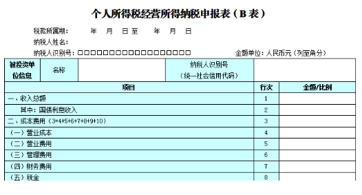 个人所得税经营所得纳税申报表B表